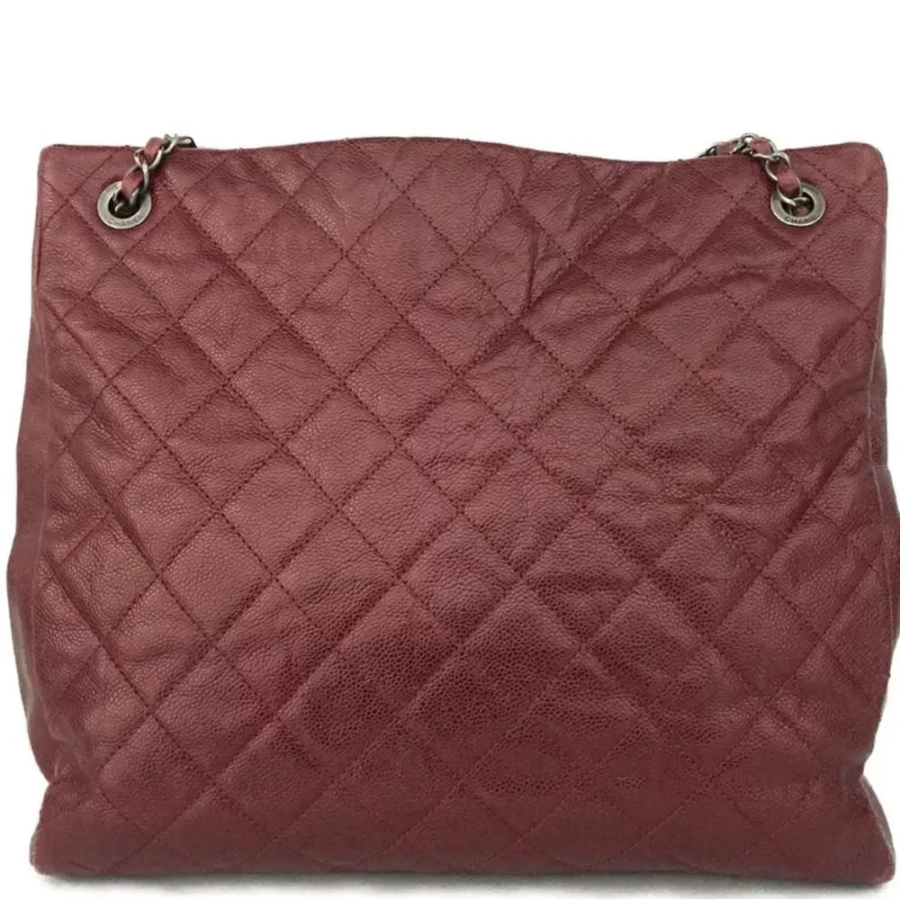 Auth Chanel Quilted Matelasse CC Charm Caviar City Shopper Tote Bag Bordeaux